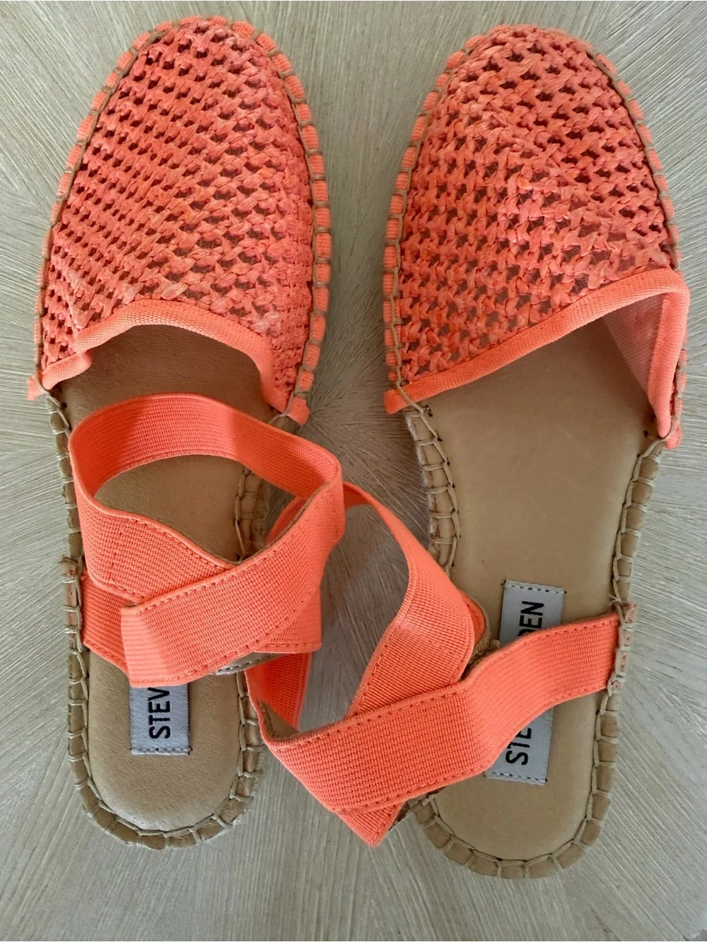 231. Steve Madden Coral Orange Woven Espadrille Sandal